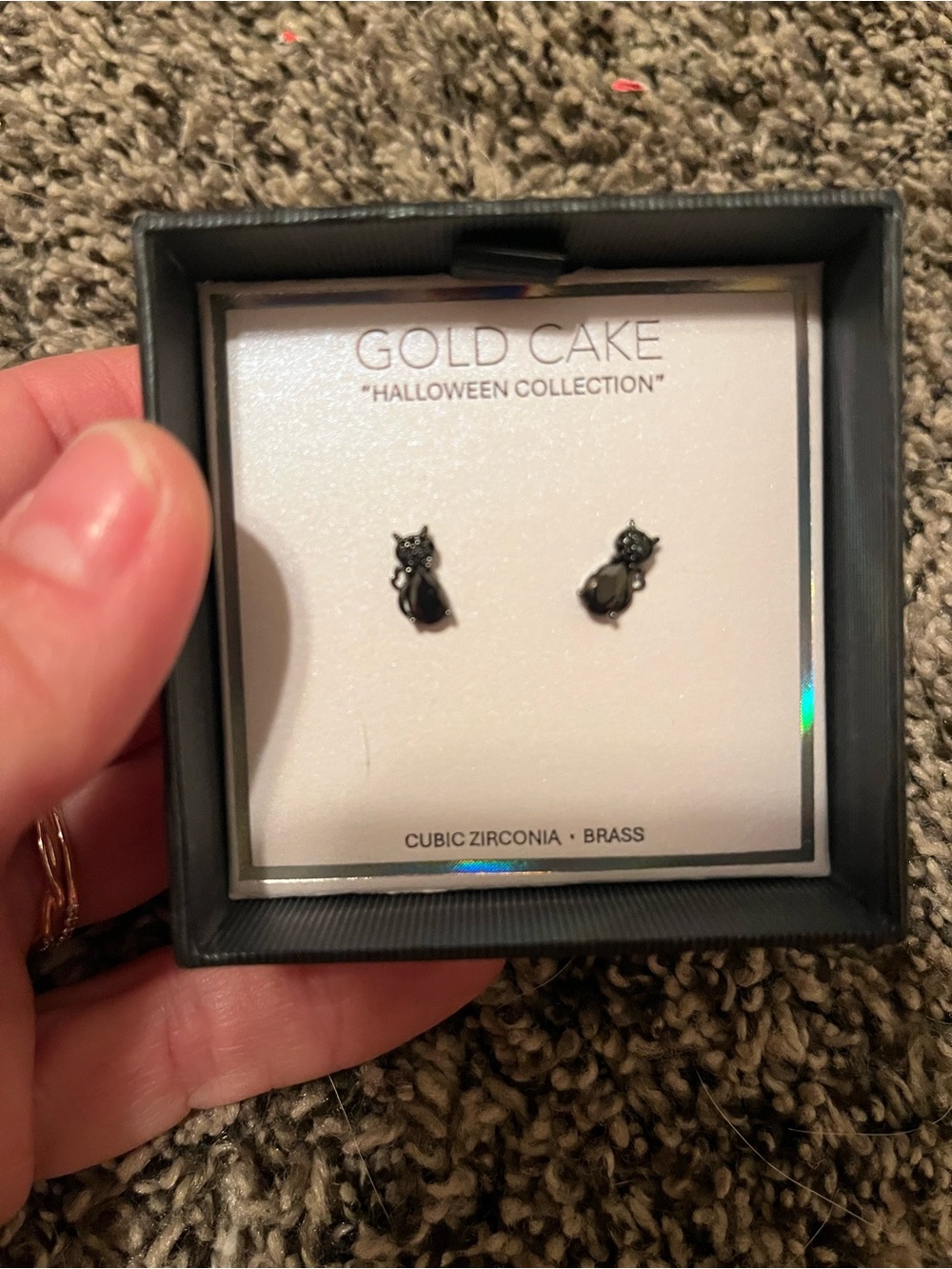 Gold Cake black cat earrings